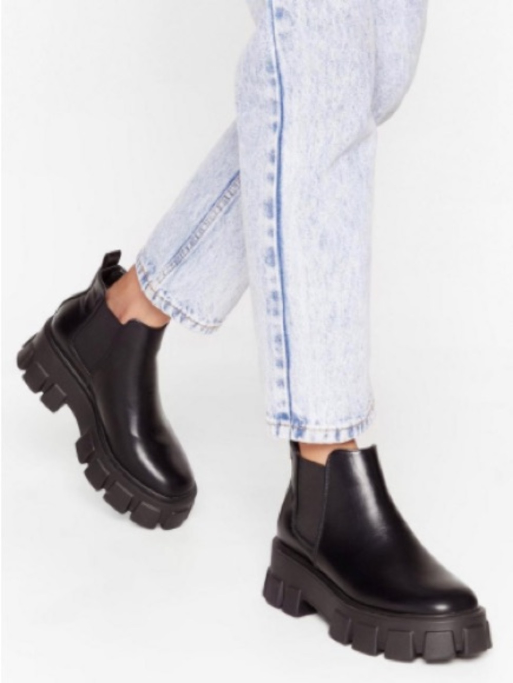 Women's Black Chelsea Lug Booties - Contemporary Ankle Boots